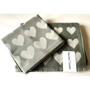 Hand- en Theedoek - Hearts - Donker Groen